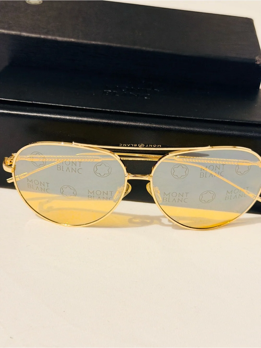Montblanc Gold Frame Sunglasses with Yellow Lenses